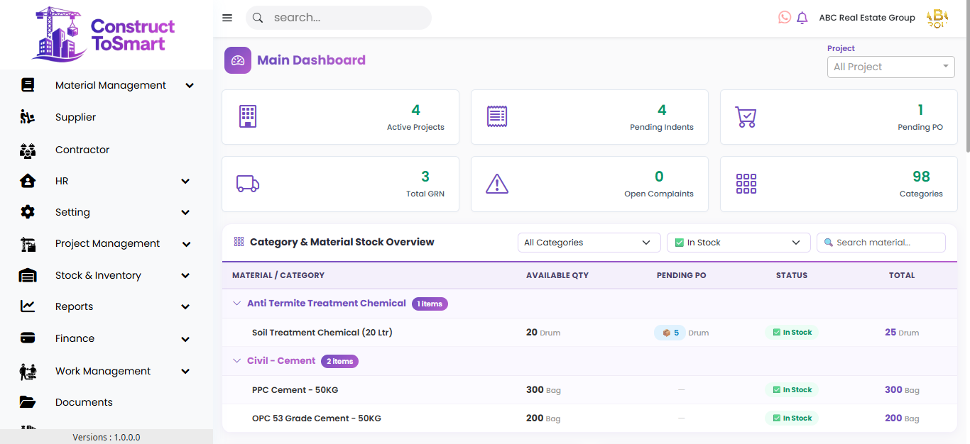 ConstructToSmart Dashboard